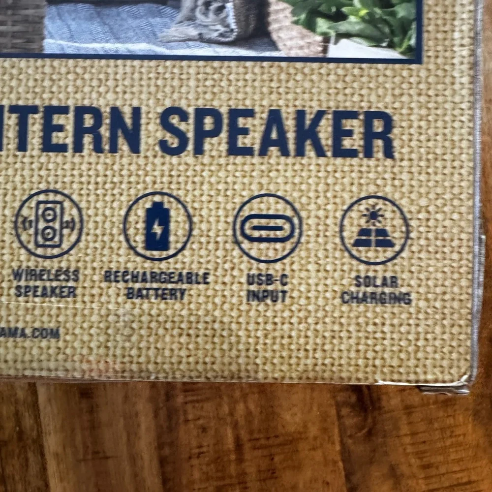 Tommy Bahama Brown Rattan Solar LED Lantern Speaker wireless Bluetooth NEW NWT